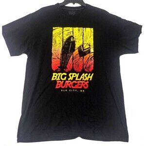 Big Splash Burgers Men’s Large Black Graphic T-Shirt Gildan DryBlend Surf Wave